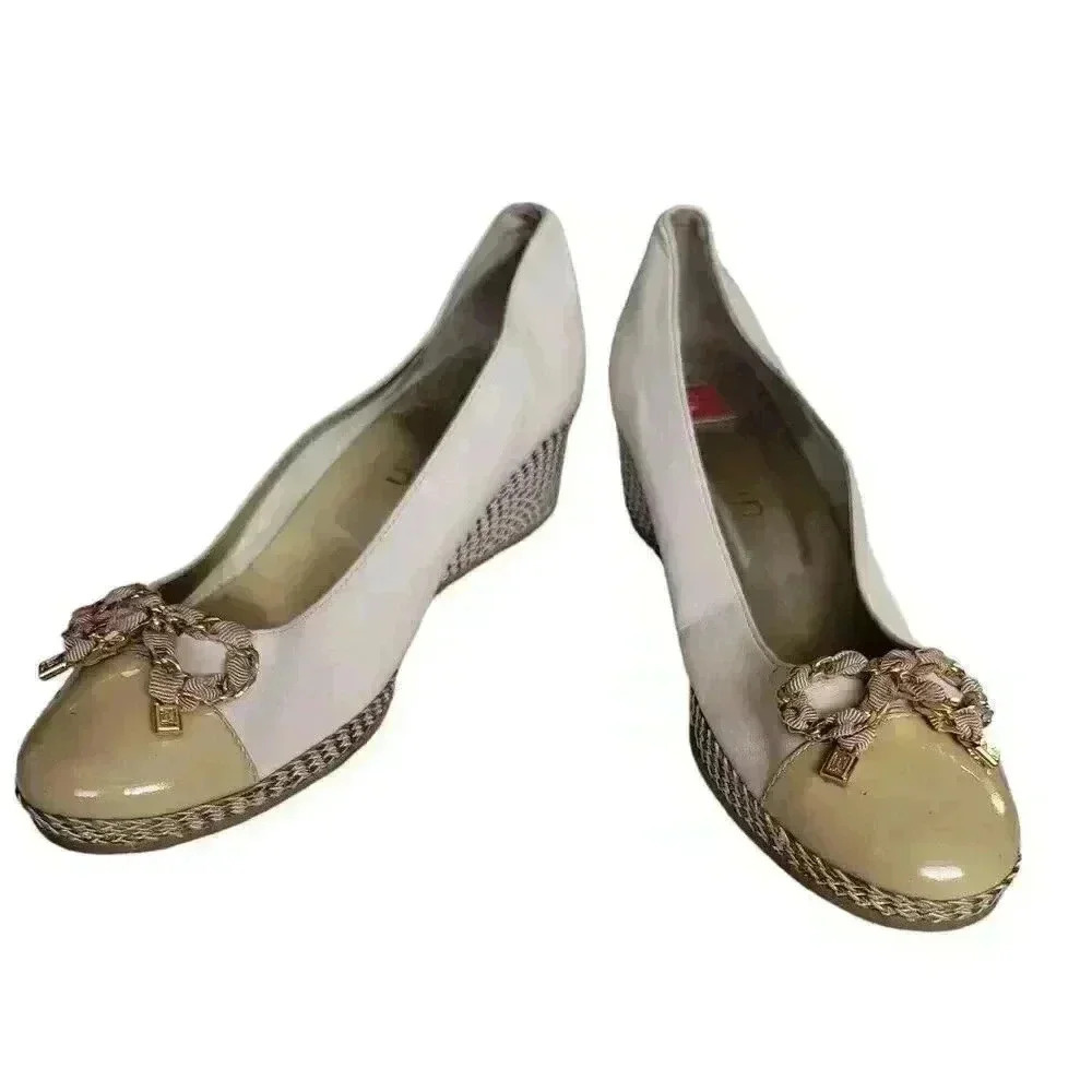 Ballin Bow Tie Round Toe Ivory Wedge Heels Made In Italy Size 42 9 US